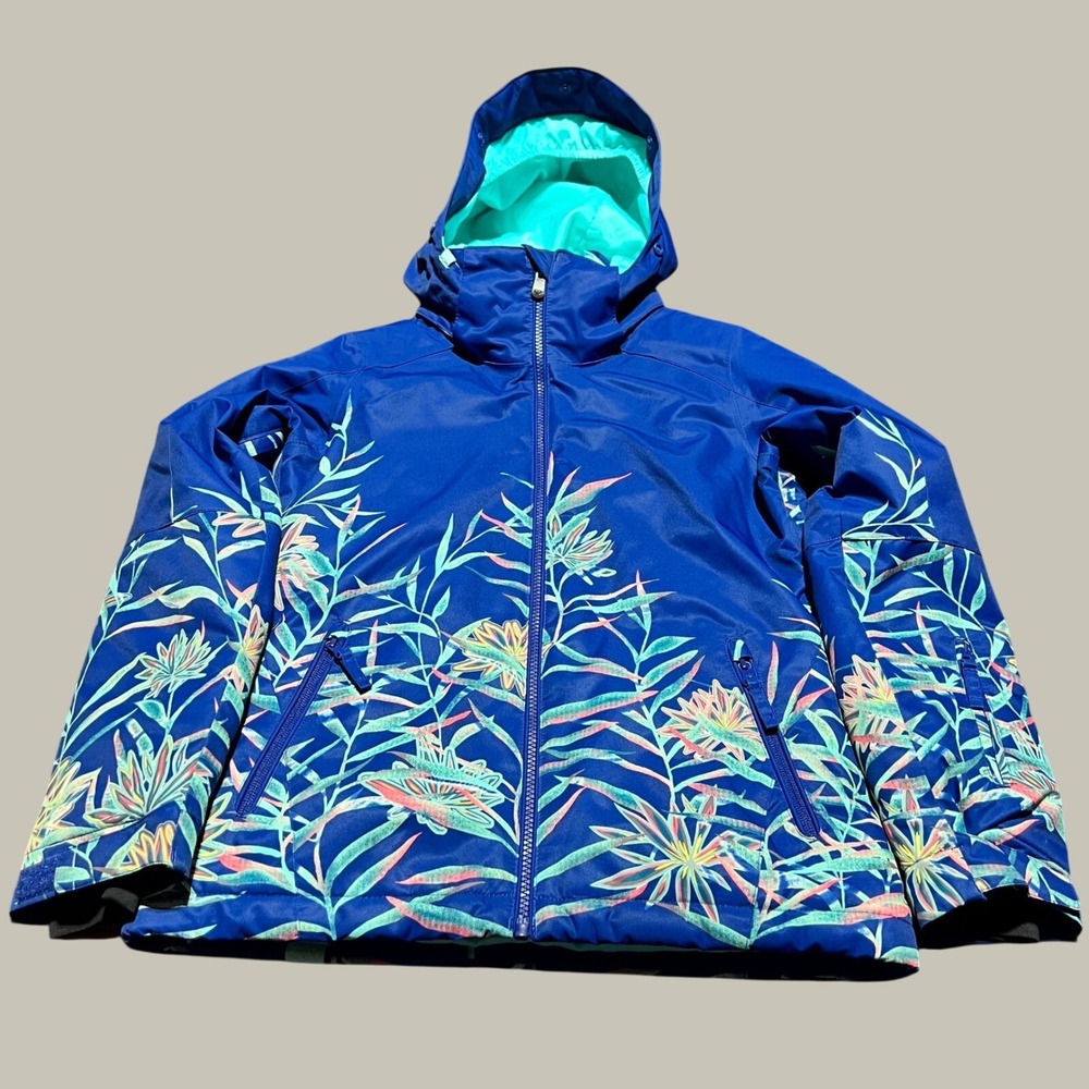 Roxy American Pie SE Girls Snow Jacket Blue Floral 10K DryFlight ERGTJ03043 L 12